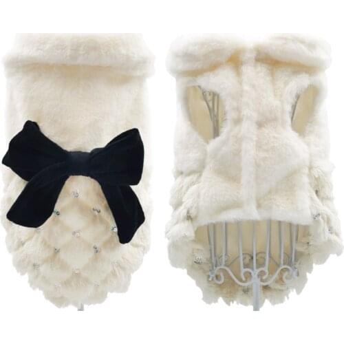 Pet Clothes Elegant Luxury Fur Winter Overcoat Small Dog Cat Clothes Bowknot Chihuahua