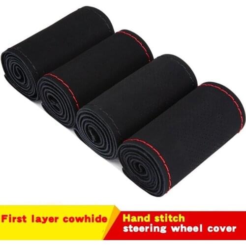 Suede Leather Car Steering Wheel Cover Breathable Comfortable DIY Hand Sewing Auto Steering-Wheel Braid Case Fit Car SUV