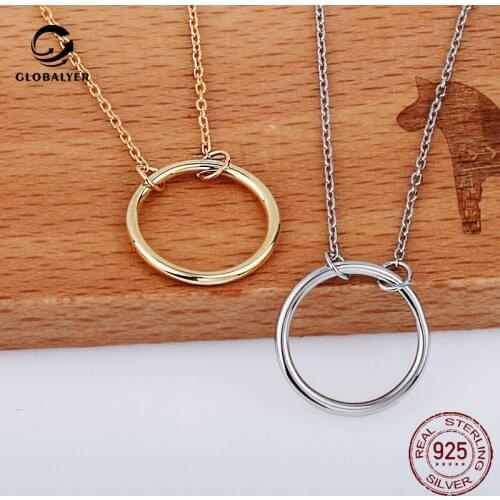 Simple s925 sterling silver Small fresh hollow circle pendant Clavicle chain Japan and Korea wild cold wind circle necklace 504