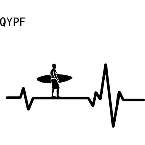 QYPF 15*6.9CM Surfer Heart Beat Line Surfboard Decor Car Sticker Accessories Vinyl Silhouette C16-0691