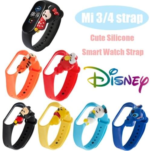 Cartoon Suitable for Xiaomi Mi Band M3 M4 Smart Watch Wristband cute Disney Mickey Minnie Stitch Doll strap mi replacement strap