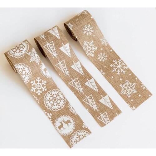 Natural Burlap Christmas Tree Linen Bow-knot Making Ribbon Rolls Simple Design Pendant Decor for DIY Craft Gift Box Wrap