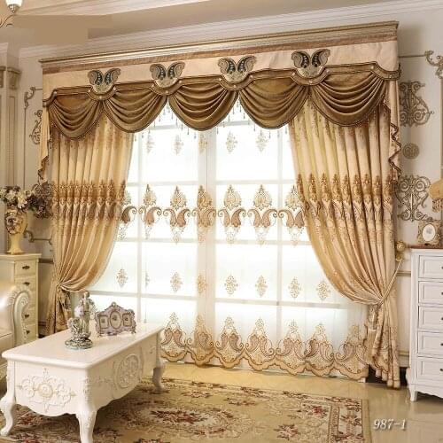 Custom curtains European Jacquard yellow Chenille embroidered livingroom bedroom cloth blackout curtain tulle valance drape M729