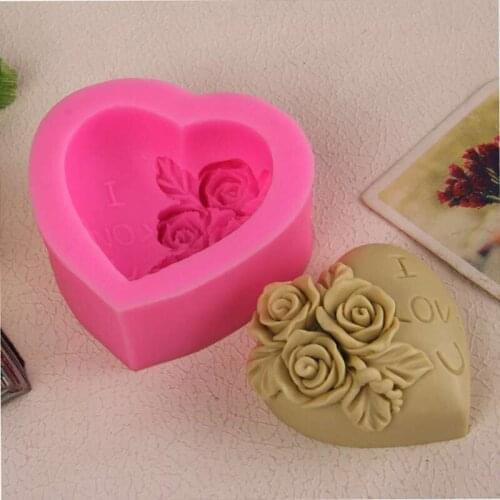 3D Silicone Soap Mold Heart Love Rose Flower Chocolate Mould Candle Polymer Clay Molds Crafts DIY Forms For Soap Base Tool