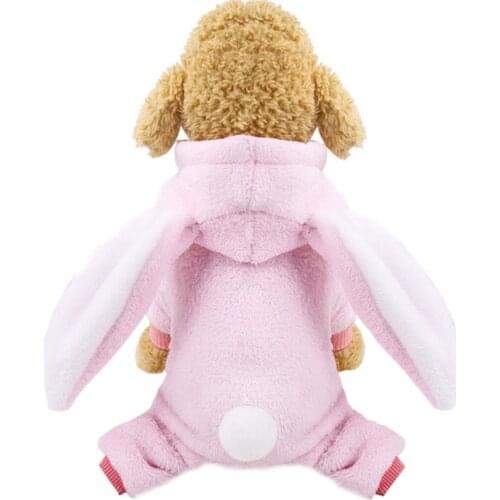 Cute Rabbit Jumpsuit Carttoon Pajamas Pet Dog Clothes Hooded Sweater Winter Warm Coral Velvet Cartoon Transformation Costume