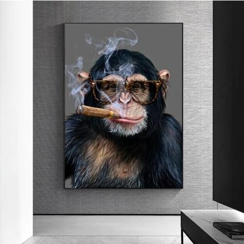 Modern Smoking Monkey Orangutan Canvas Painting Posters and Prints Cool Animals Wall Art Picture for Living Room Home Decor
