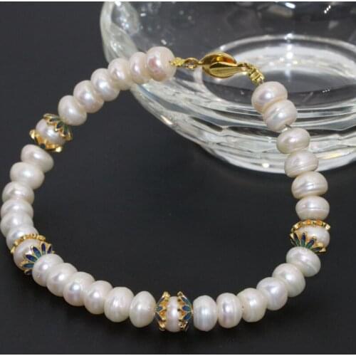 Special design top quality natural 6*8mm white cultured freshwater pearl abacus beads clasp bracelets jewelry 7.5inch B2758