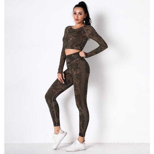 NCLAGEN Sports Seamless Suit Women 2 Piece Yoga Set Gym High Waist Hip Lifting Gym Leggings Top Long Sleeve Fitness Sportwear