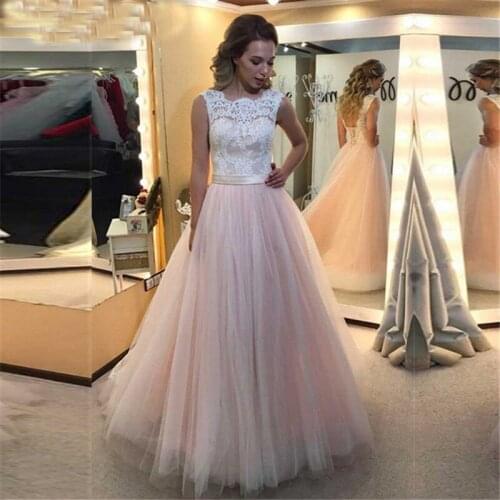 Light Pink Long Wedding Dress 2021 High Quality A Line Floor Length Lace Appliques Bridal Gowns Custom Made Wedding Dress