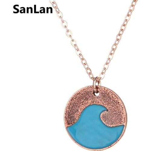 SanLan Textured Wave Pendant in bronze color nautical jewelry