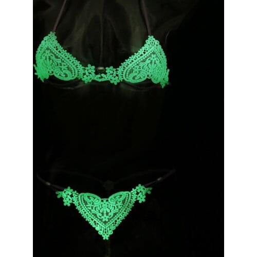 MUSHIERYA New Fluorescence Women Pearl Lace Mini Panties Lady Underwear Beading Massage Erotic Lingerie Hot Sexy Set Tangas