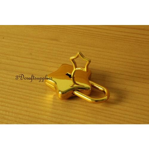 Padlock purse lock star Shaped come with key alloying golden 4.2 cm x 3.1 cm P28