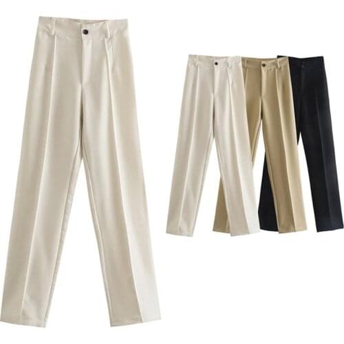 DOUJILI High Quality Women Pants High Waist Casual Trousers Zipper Long Leg White Khaki Black Pants For Lady