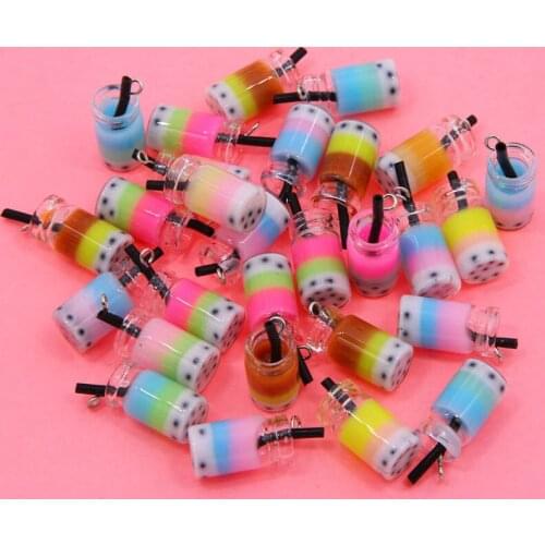 10pcs resin three-color pearl milk tea charm fruit juice cup jewelry pendant DIY earring necklace making