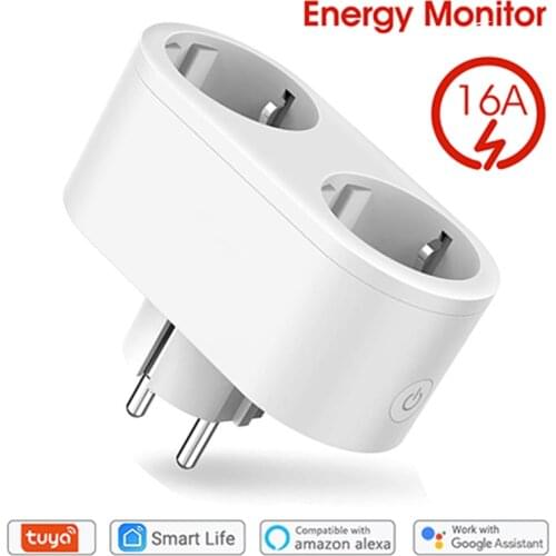 WiFi Tuya Smart Home Control 2 In 1 European Double Plug Smart Power Outlet WiFi Socket With Switch European Double Plug Socket
