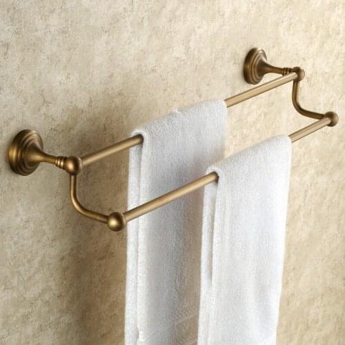 Antique Brass Wall Mounted Bathroom Bath Double Towel Rack Bar Hotel Home Clothes Towel Holder KD646