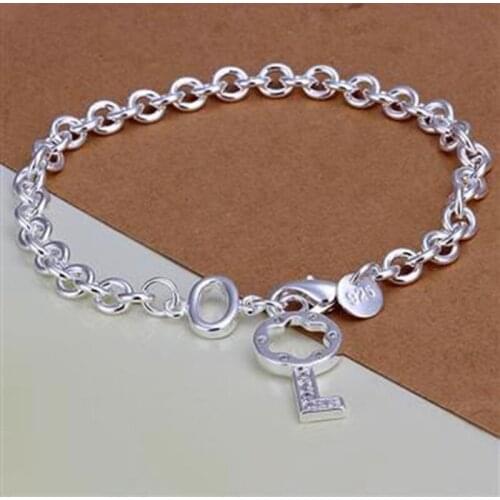 Free Shipping Wholesale silver bracelet, 925 fashion silver plated jewelry inlaid Key bracelet /FQWSWOTF FCWIEWTV
