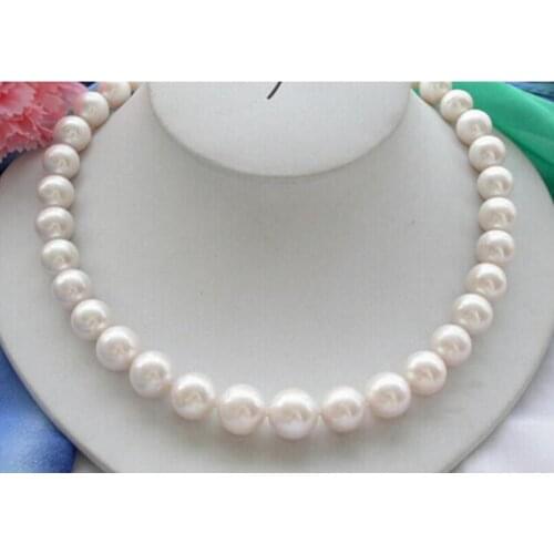 Jewelry Free Shipping Big 17" white round Freshwater cultured pearl necklace mabe