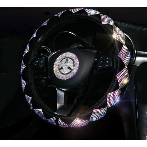 Bling Bling Colorful Rhinestone Car Steering Wheel Covers Diamond Crystal Wheel Cover for Women Girls Car Interior Accessories