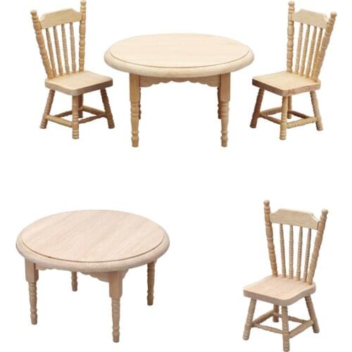 1:12 Scale Wooden Dining Table Chair Simulation Model Pretend Play Life Scene