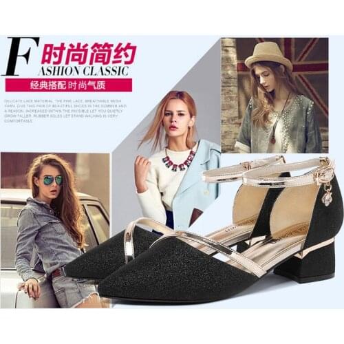 Hot Sale Guciheaven Pointed Toe Ankle Strap Square Heel Sandals Size eur34-39 for Woman