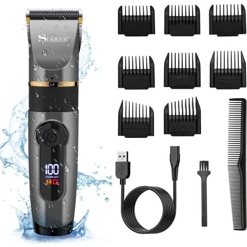 HATTEKER Professional Hair Clipper Ceramic Blade Male Hair Trimmer LED Display Haircut Machine USB charging