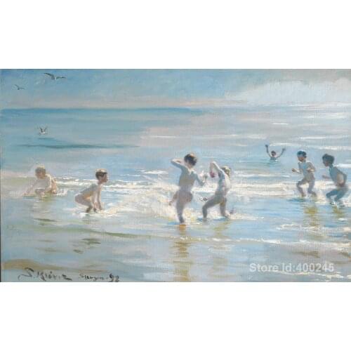 Paintings by Peder Severin Kroyer Boys bathing on a summer evening at Skagen Beach modern art Hand painted High quality