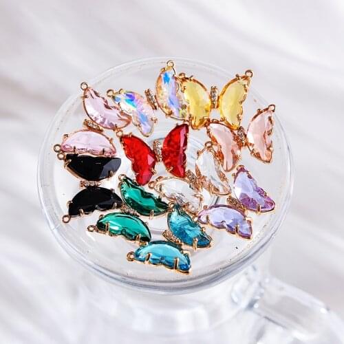 Kpop Cute Butterfly Charms Colorful Crystal Butterfly Pendant Accessories Womens Bracelet Necklace DIY Jewelry Making Supplies