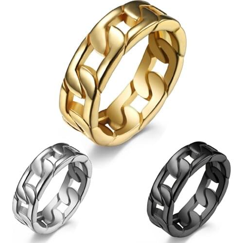 7mm Fashion Cuban Link Chain Rings Stainless Steel Wedding Gifts for Women Men Minimalist Jewelry