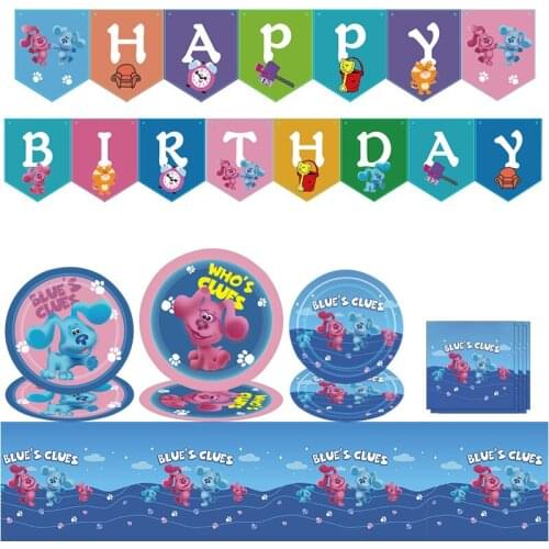 Blue Spotted Dog Theme Disposable Tableware Set Cups Plates Napkins Birthday Party Decoration Supplies