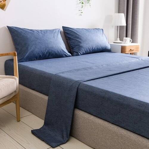 Bonenjoy Bed Sheet Sets 3/4 pcs Blue Color Top Sheet Bottom Sheet with Pillowcase Solid Color Fitted Sheet with Elastic