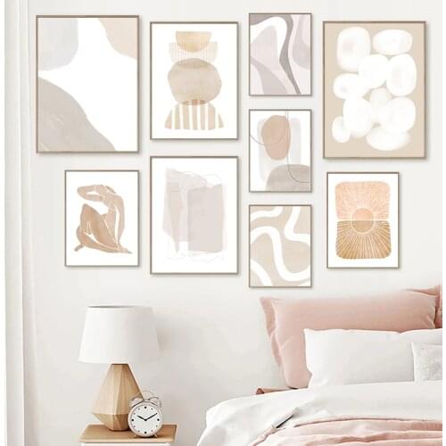 Neutral Beige Gray Watercolor Abstract Painting Art Prints Boho Pastel Canvas Poster Wall Pictures for Bedroom Living Room Decor