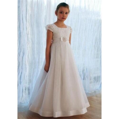 New White Ivory Flower Girl Dresses Ball Gown sleeveless Formal Lace Girl Birthday Gown Custom First Holy Communion Party Dress
