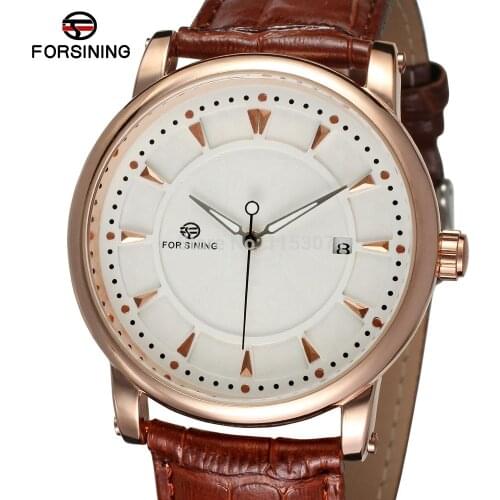 WRG8051M3R1 Forsining new Winner brand Autoamtic Self-Wind mens watch with gift box brown leather strap free shipping