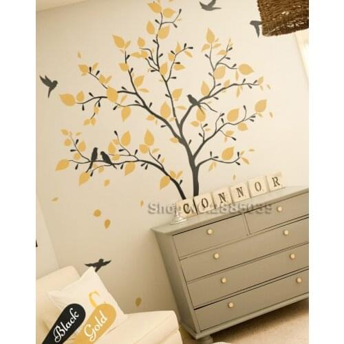 New Arrivals Large Tree Wall Decor Gold Tree Wall Stickers For Kids Nursery Bedroom Living Room Wall Mural Vinilos Paredes LC584