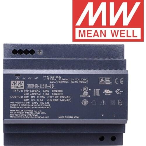 Original Mean Well HDR-150-48 meanwell 48V DC 3.2A 153.6W Ultra Slim Step Shape DIN Rail Power Supply