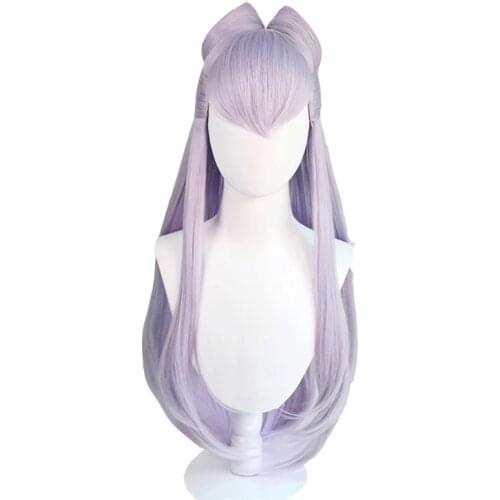 KDA Baddest Evelynn Cosplay Wigs LOL KDA Long Hairpiece with Buns Heat Resistant Synthetic Hair Game Role Play Wigs
