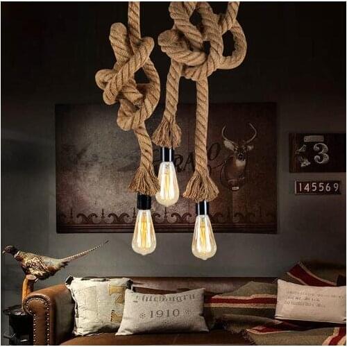 Hemp Rope Chandelier Country Drop light Ceiling Lamp Pendant Lamp Metal+Plastic