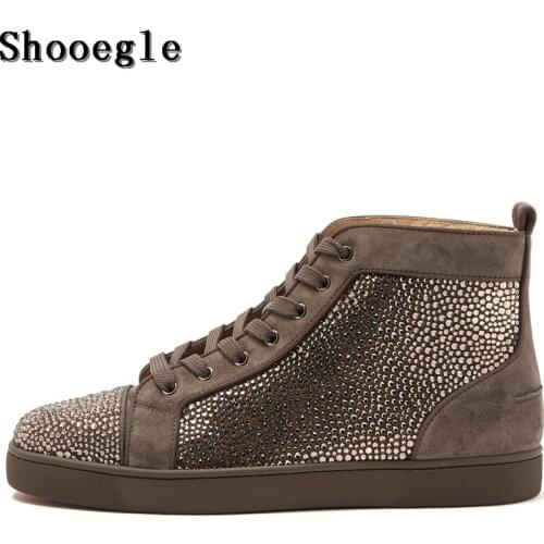 SHOOEGLE Newest Men Rhinestone Sneaker High-top Diamond Lace-up Ankle Boots Zapatillas Hombre Casual Shoes Man Free Shipping