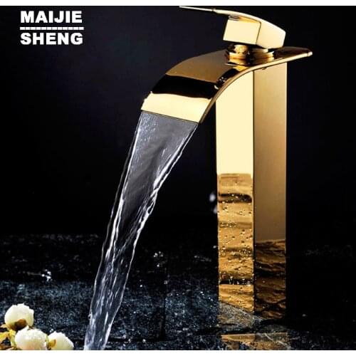 Bathroom tall golden basin tap top basin faucet sink mixer tap waterfall basin water tap bathroom faucet mixerSD-S-H-005A