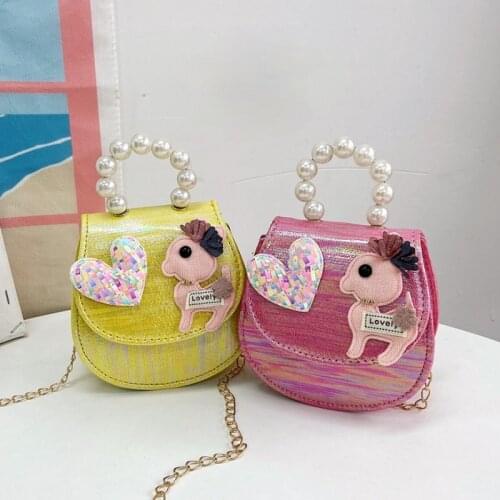 Cute Childrens Shoulder Crossbody Bags Shiny PU Leather Baby Girls Mini Coin Purse Handbags Lovely Deer Princess Pouch Wallet