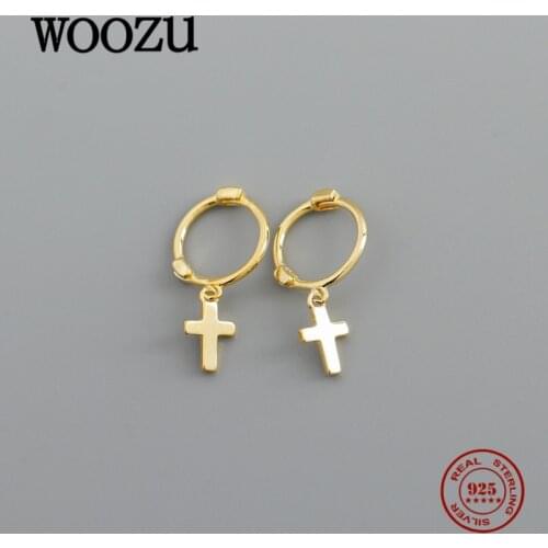 WOOZU Real 925 Sterling Silver Minimalist Cross Drop Earrings For Women Party Girls Religious Punk Rock Jewelry Gift Accessories