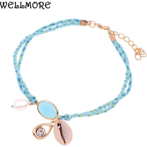 WELLMORE Anklets for women handmade shell Anklet /crystal /fresh water pearl BOHO Anklet bracelets girl Foot Jewelry Gift