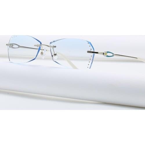 ZIROSAT 58060 Alloy Titanium Female Rimless Eyewear Diamond Trimmed Myopia Spectacle Frame Women Sunglasses Tint Lenses