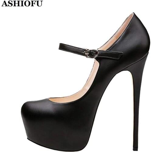 ASHIOFU Handmade Real Photos Ladies High Heel Pumps Mary Janes Party Prom Dress Shoes Sexy Platform Evening Fashion Court Shoes