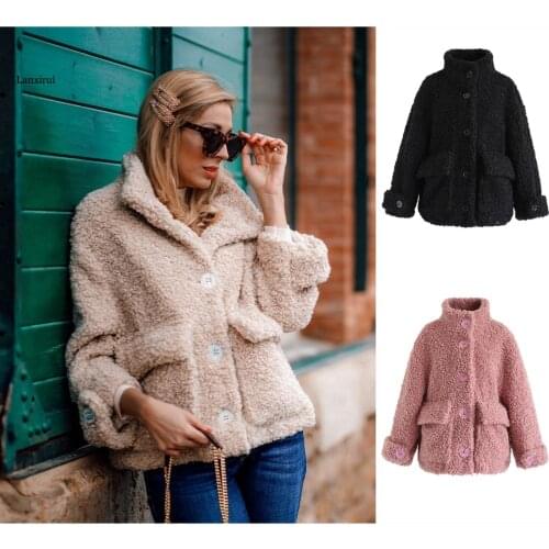 Women Fuax Fur Coat Autumn Winter Loose Teddy Coat For Women Imitation Thick Warm Plush Jacket 2021 Blue Long Fur Coat