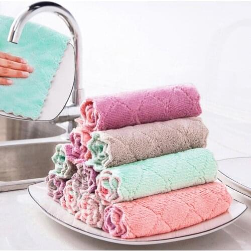10/20pcs Coral Fleece Dish Cloth Absorbent Thick Lazy Rags Non-oily Scouring Pad to Wipe the Table and Cleaning Cloth Dish Towel