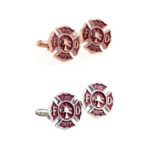10pairs/lot FIRE DEPT Fireman Cufflinks Antique Red Copper Plating Retro Silver Fireman Cuff Links Mens Jewelry
