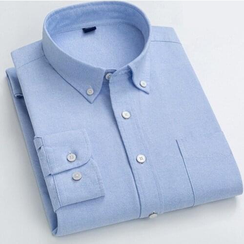 100% Pure Cotton Oxford 8XLStriped Plaid Shirt Business Easy To Take Care Pocket Casual Longsleeve Shirt for Men Button Up Shirt