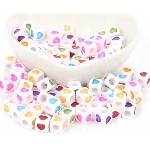 100PCs Mixed Color7x7mm Acrylic Square Heart Loose Beads For Bracelet DIY Jewelry Making Necklace